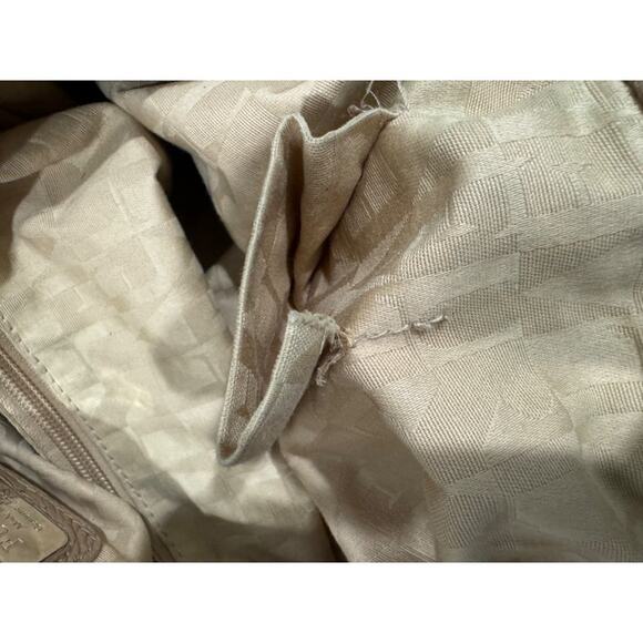 Furla Tan Pebbled Leather Chain Lock Drawstring Satchel Shoulder Bag Y2K Boho - Picture 7 of 8